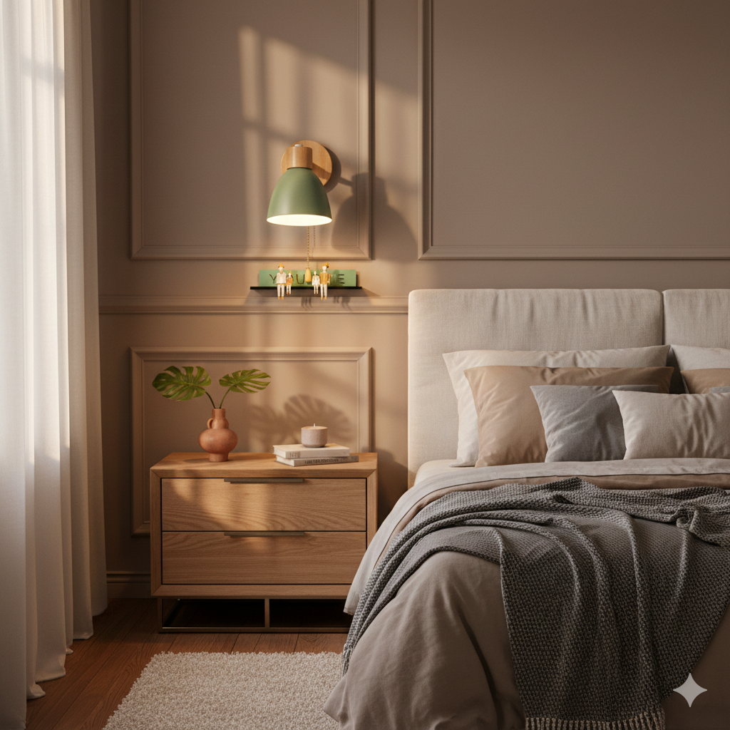 Nina | Wall Sconce | Modern Minimalist LED, Wooden Cone, 1-Light | Iron & Wood