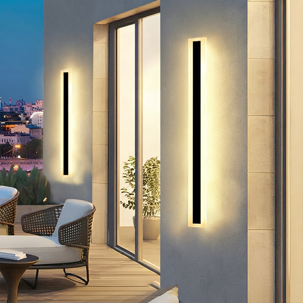Linear outdoor wall light IP65 black LED strip design, 8cm wide, multiple heights