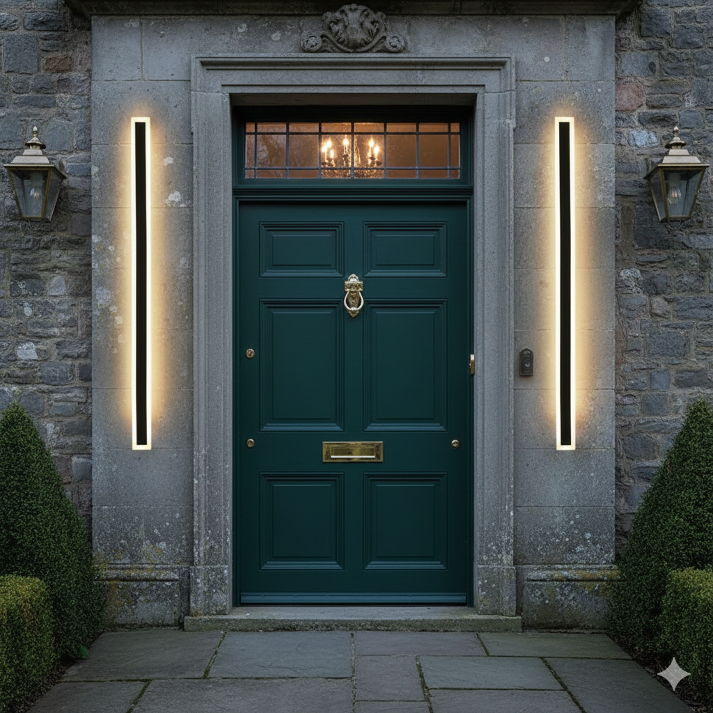 Linear outdoor wall light IP65 black LED strip design, 8cm wide, multiple heights
