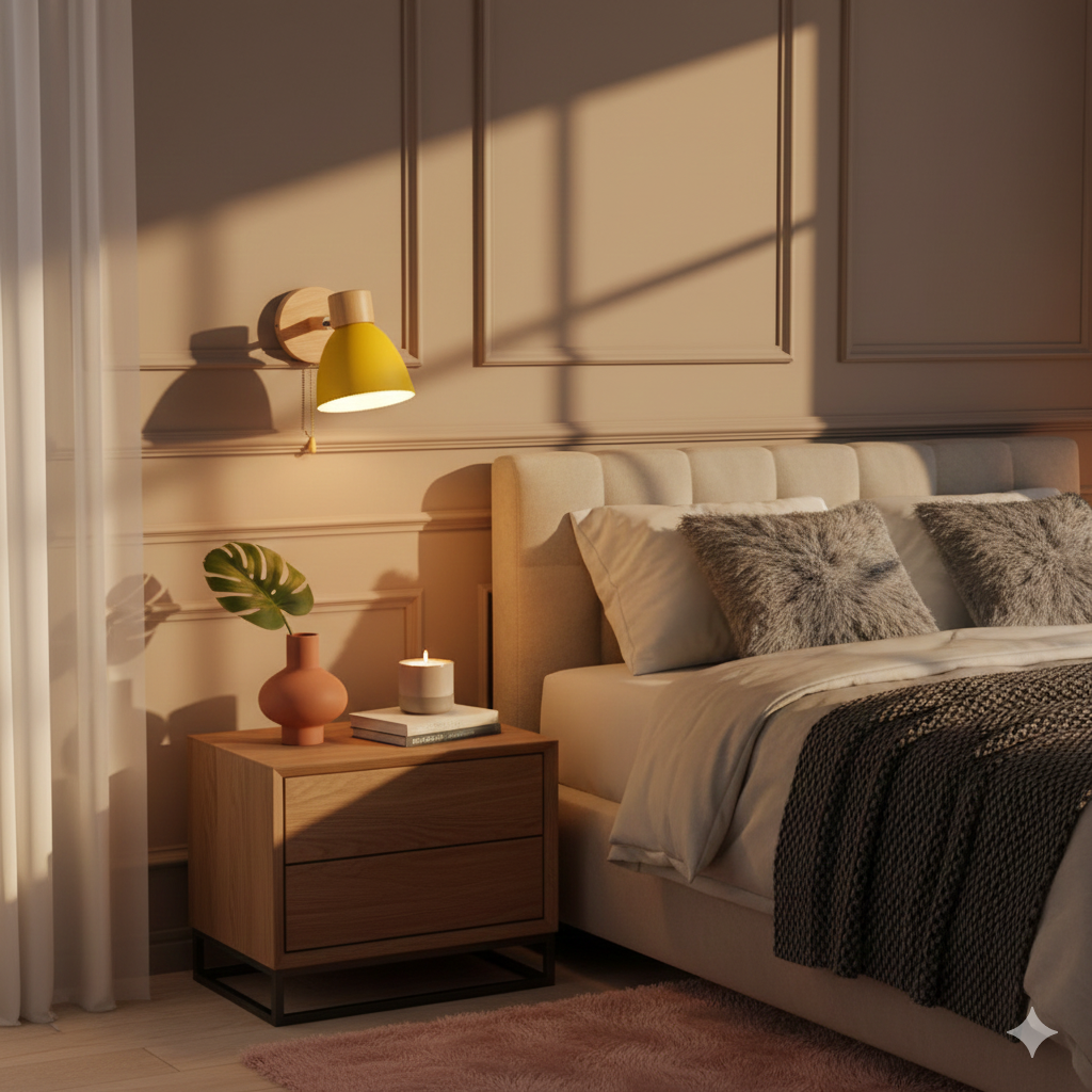 Nina | Wall Sconce | Modern Minimalist LED, Wooden Cone, 1-Light | Iron & Wood