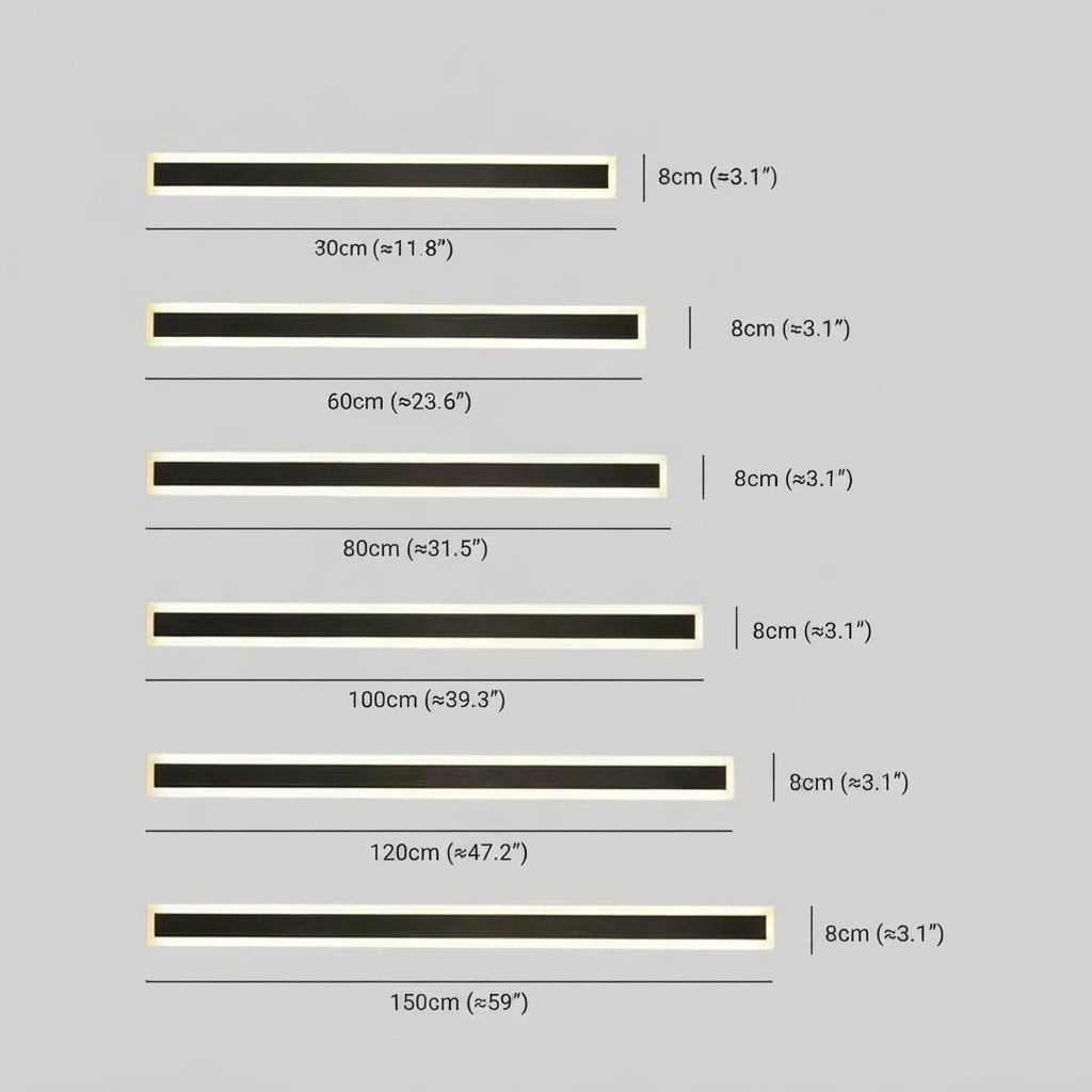 Linear outdoor wall light IP65 black LED strip design, 8cm wide, multiple heights
