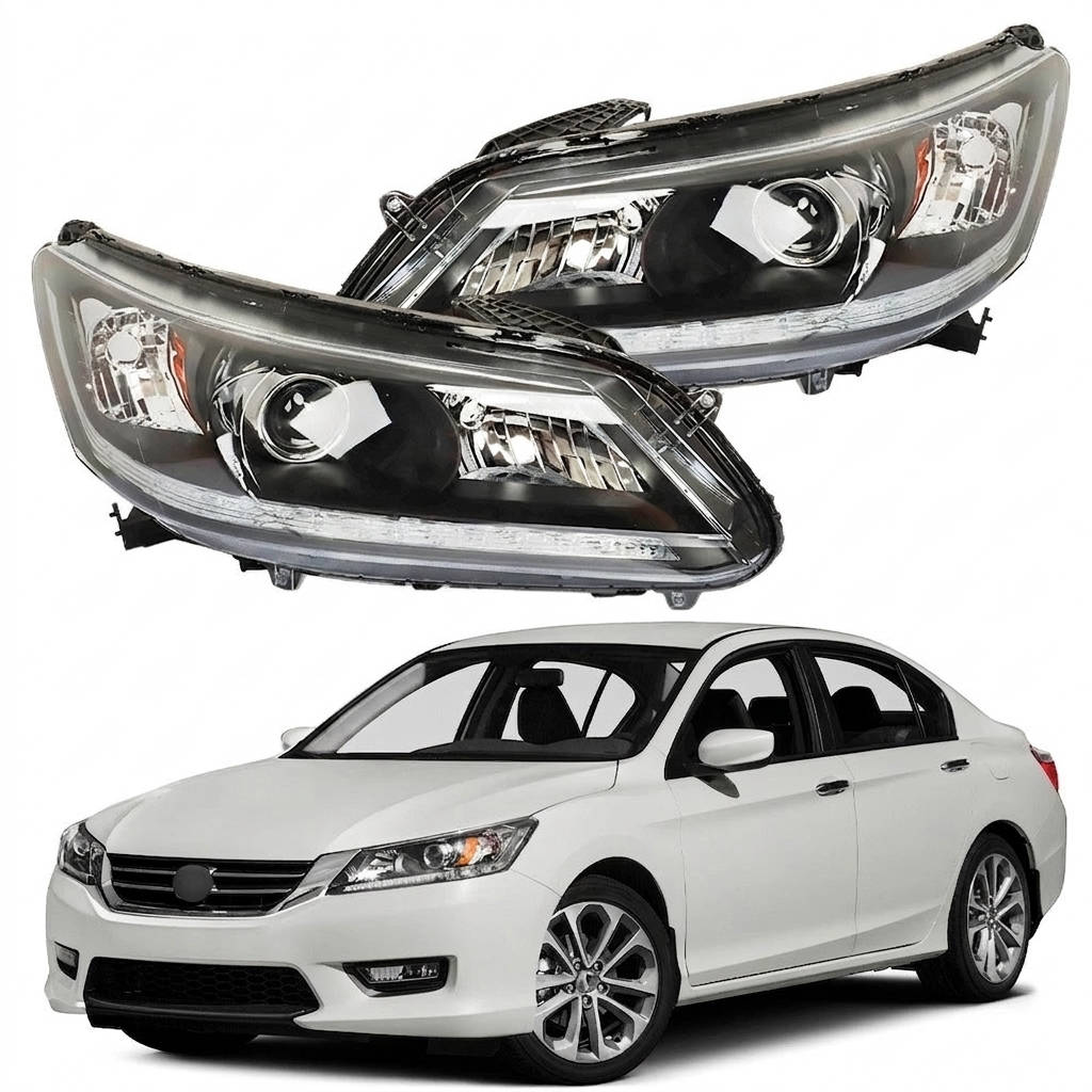 Honda Accord Sedan Headlights 2013-2015 | Halogen + LED DRL, OEM Fit Pair