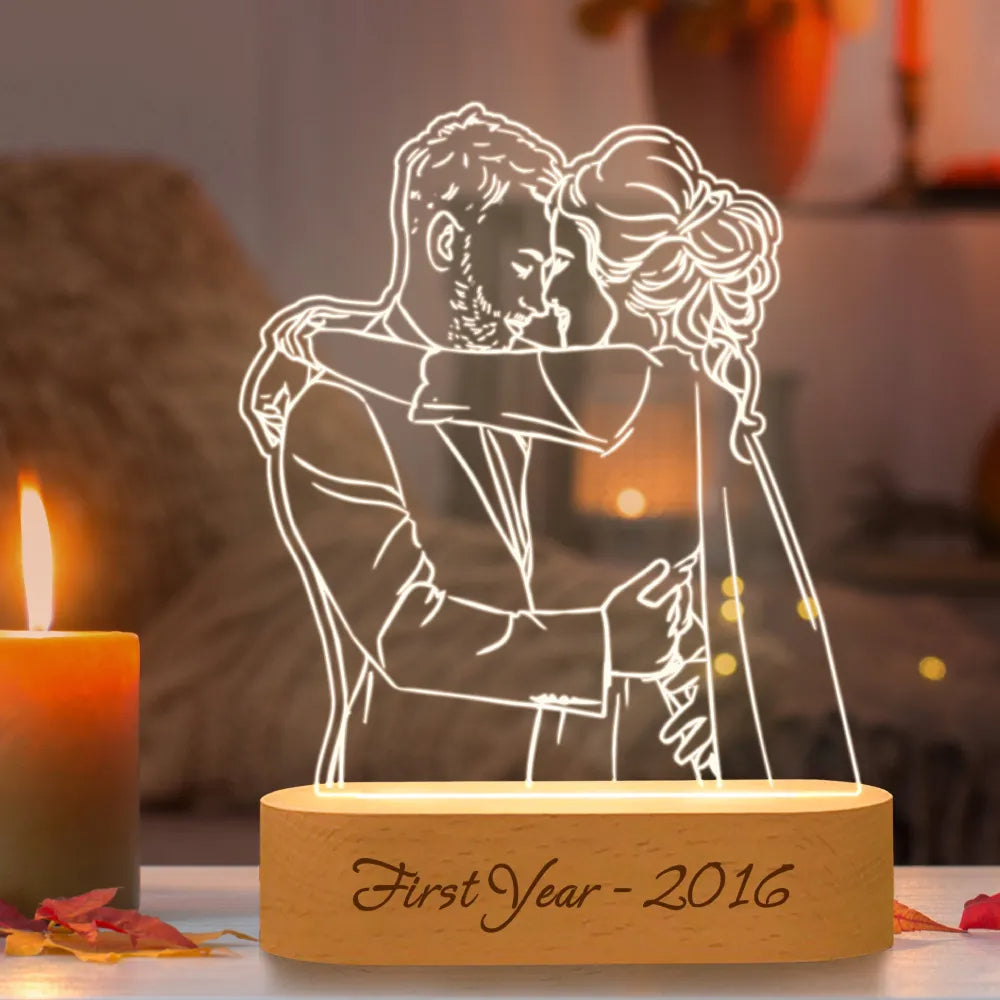 Personalised photo lamp with LED light, acrylic gift for couples