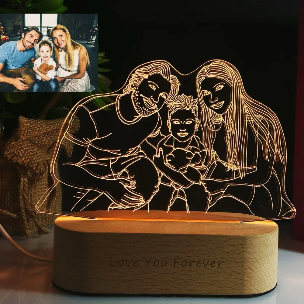 Personalised photo lamp with LED light, acrylic gift for couples