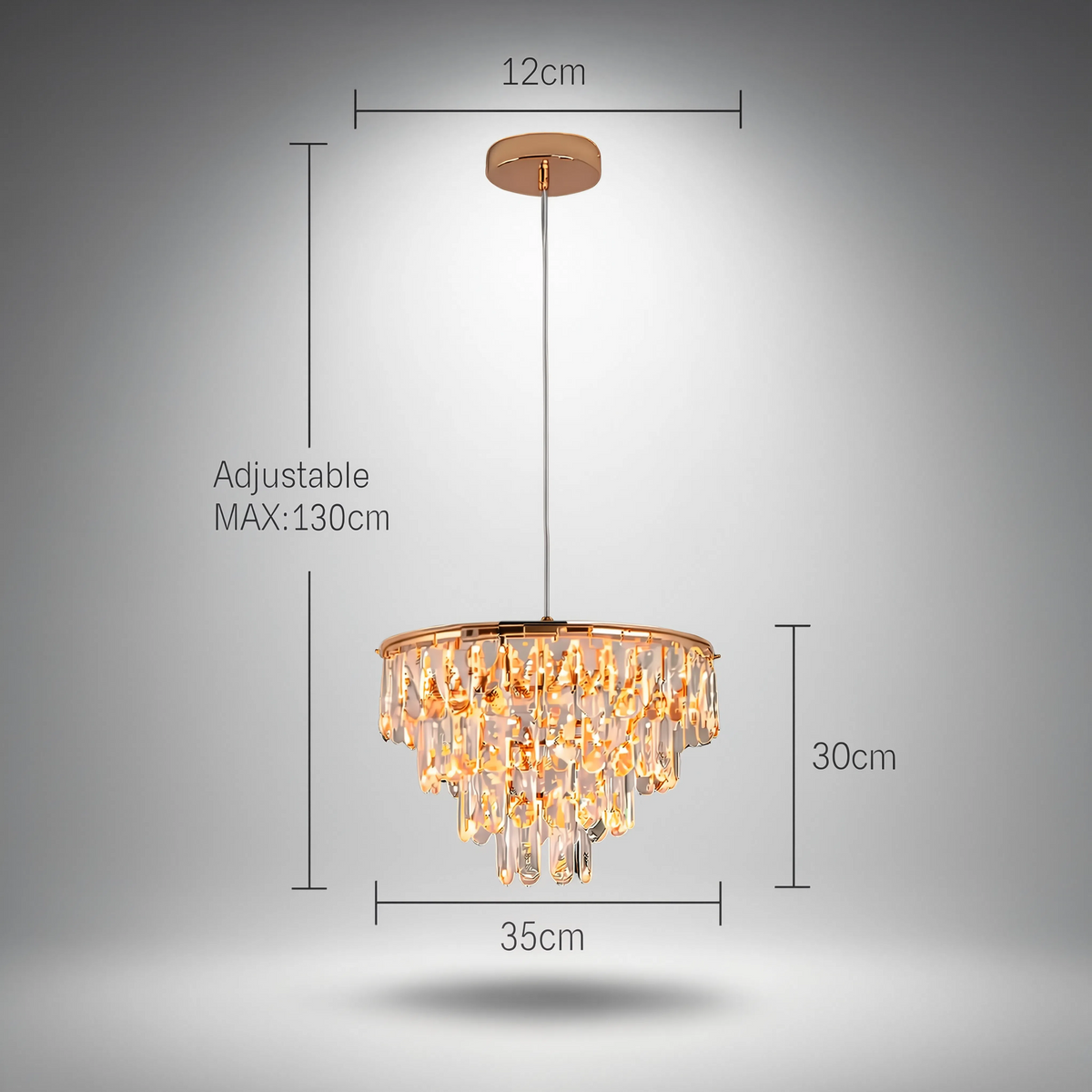 Gold crystal mini chandelier 35cm with integrated LED and 3 colour settings