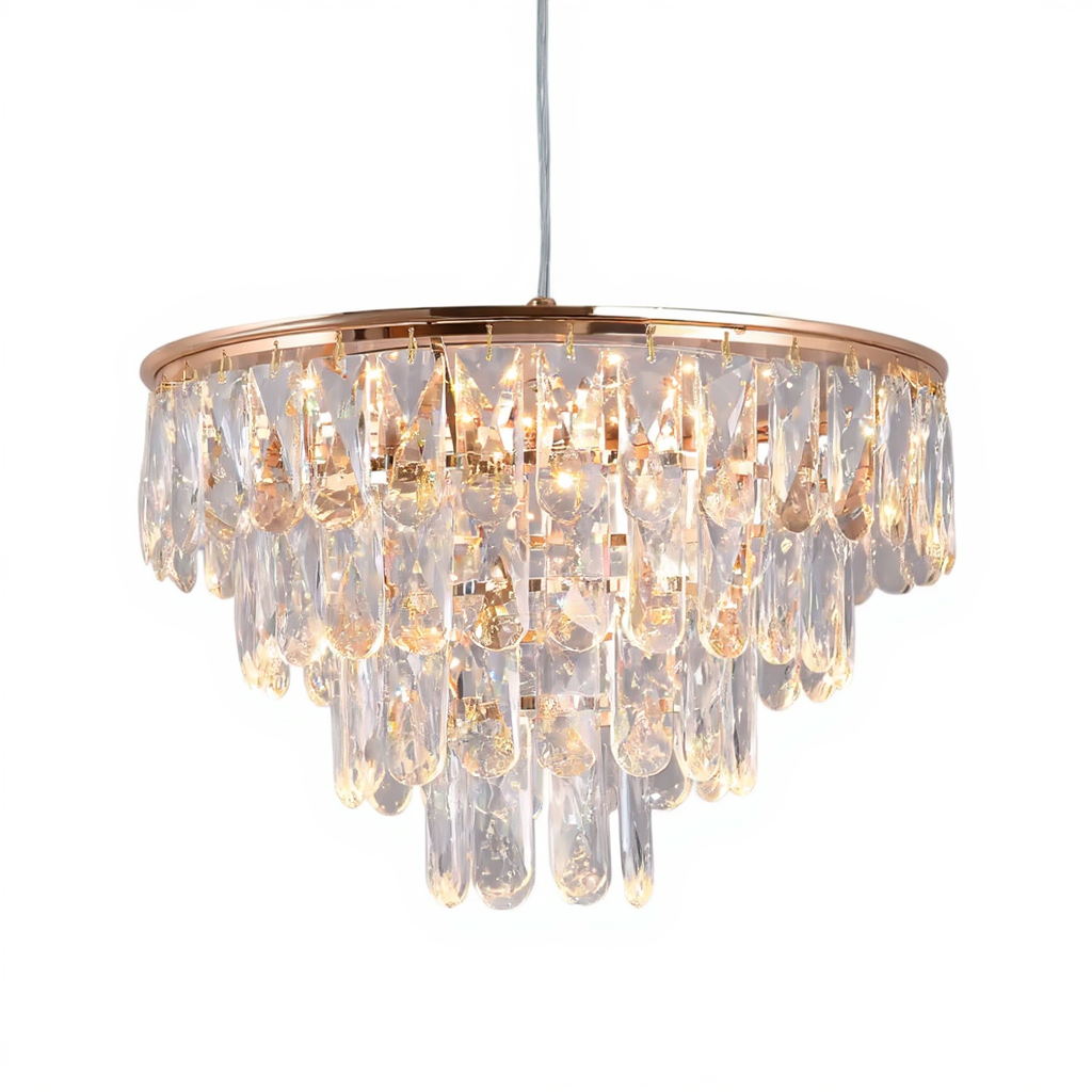 Gold crystal mini chandelier 35cm with integrated LED and 3 colour settings
