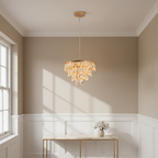 Gold crystal mini chandelier 35cm with integrated LED and 3 colour settings