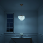 Gold crystal mini chandelier 35cm with integrated LED and 3 colour settings