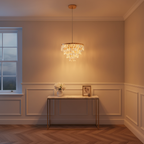 Gold crystal mini chandelier 35cm with integrated LED and 3 colour settings