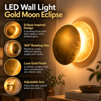LED Wall Light Gold Moon Eclipse | 360° Rotating, Warm Glow