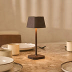 Rechargeable table lamp brown metal, cordless and dimmable oval design