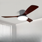 DC ceiling fan with LED light, Nordic wood blades, 6-speed DC motor, warm white 3000K