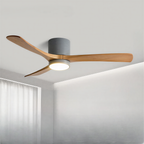 DC ceiling fan with LED light, Nordic wood blades, 6-speed DC motor, warm white 3000K