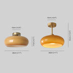 Flush mount ceiling light with vintage amber glass shade and brass canopy, E27 pendant