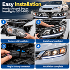 Honda Accord Sedan Headlights 2013-2015 | Halogen + LED DRL, OEM Fit Pair