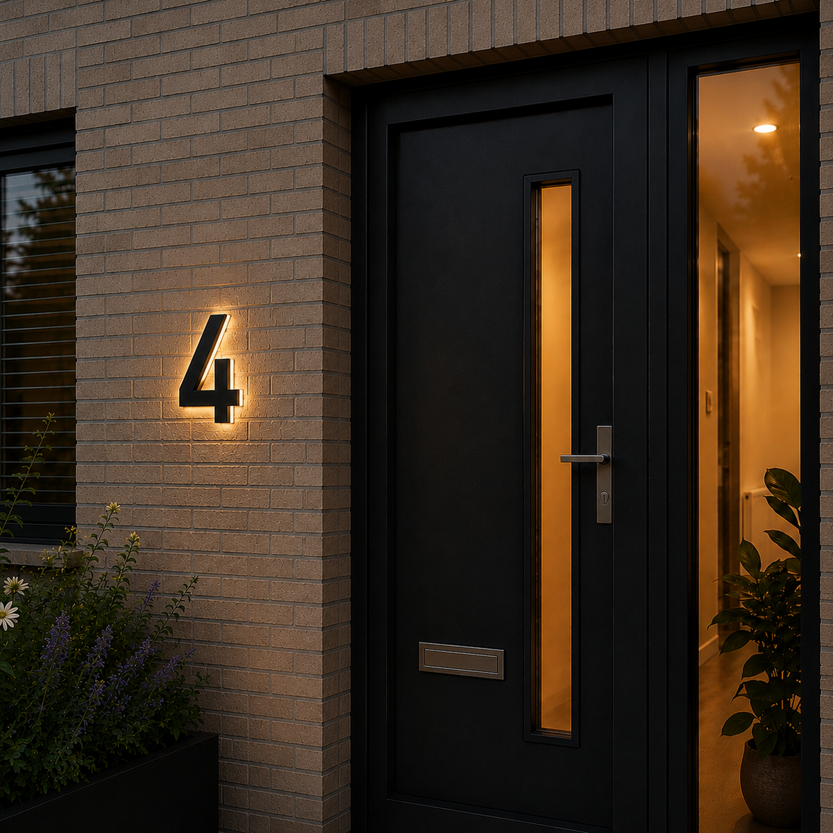 Solar house number light 28 cm with warm white LED and automatic light sensor
