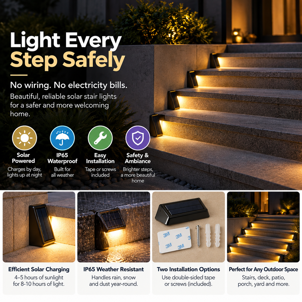 Solar Stair Lights | Outdoor Step Lighting | IP65, Solar Powered, LED