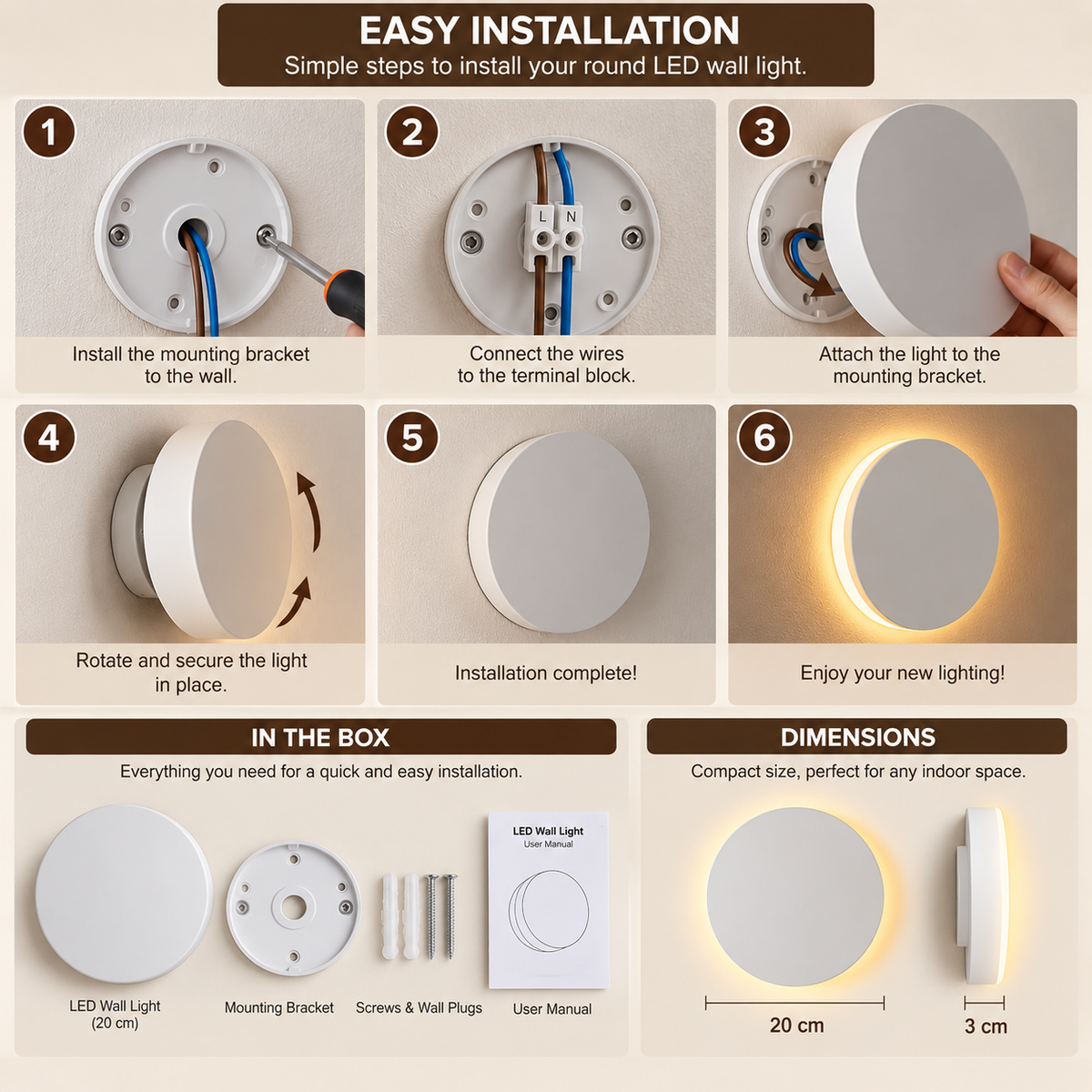 Round LED Wall Light | Modern Flat Disc, Living Room, Indoor