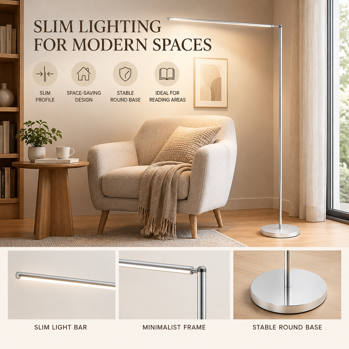 Honor | Floor Lamp | Minimalist Linear LED, Metal & | 2 Colours