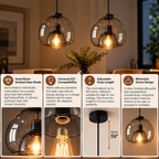 Dome Pendant Light | Minimalist Smoked Glass, E27, Hardwired