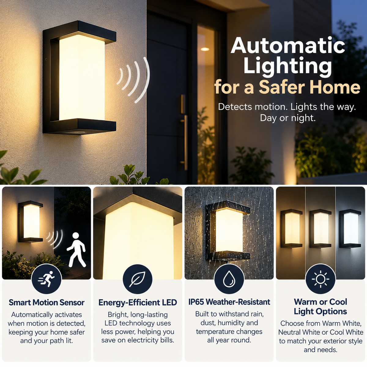 Outdoor Motion Sensor Wall Light | LED, Weather-Resistant | Gardens & Entryways