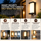 Zewnętrzna lampa ścienna | LED z czujnikiem ruchu, odporna na warunki atmosferyczne IP65 | Nowoczesna