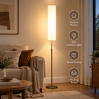 Floor Lamp | White Cylindrical, Metal & Fabric, 180cm | Minimalist