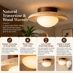 Semi-Flush Ceiling Light | Travertine & Wood, Warm LED, Modern