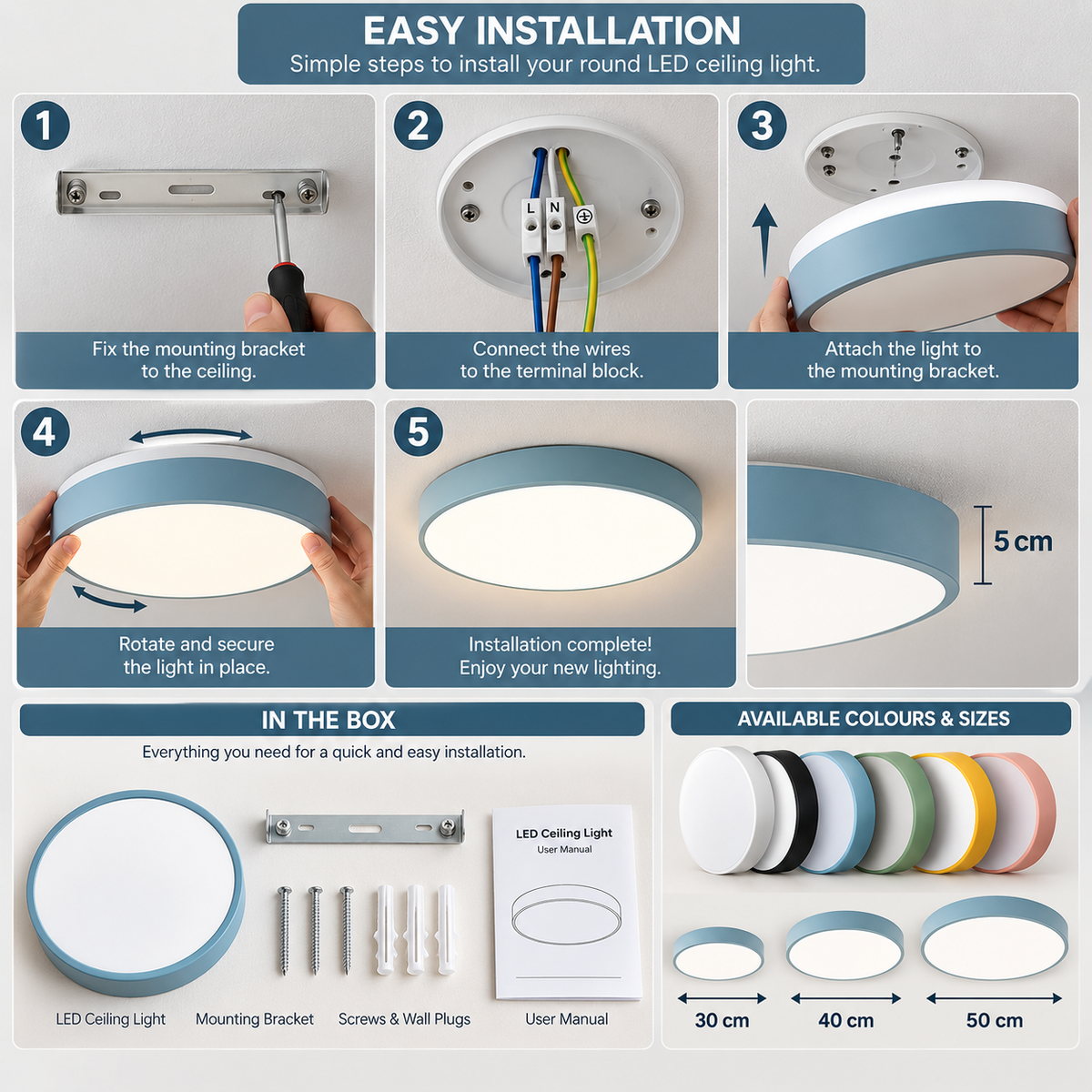 Round LED Ceiling Light | Modern, Energy-Efficient | Living Room, Kids Room