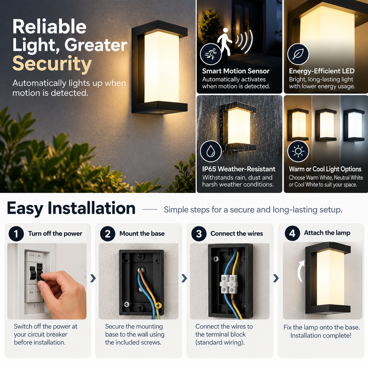 Outdoor Motion Sensor Wall Light | LED, Weather-Resistant | Gardens & Entryways