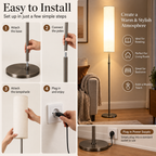 Floor Lamp | White Cylindrical, Metal & Fabric, 180cm | Minimalist