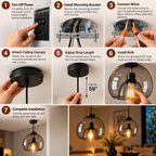 Dome Pendant Light | Minimalist Smoked Glass, E27, Hardwired