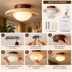 Semi-Flush Ceiling Light | Travertine & Wood, Warm LED, Modern