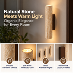 Travertine Wall Light | Warm LED, Natural Stone & Wood | 3 Sizes