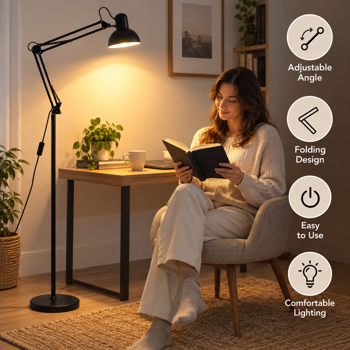 Floor Lamp | Folding Metal Stand, Multi-Colour, Modern
