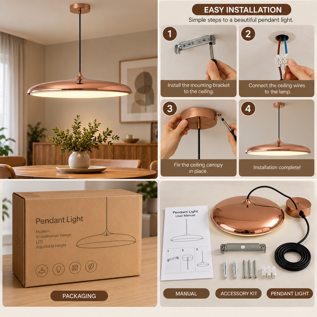 Pendant Light | Scandinavian Design, Dining Table Lamp | Adjustable, LED