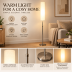Floor Lamp | White Cylindrical, Metal & Fabric, 180cm | Nora