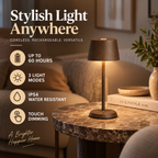 Rechargeable Table Lamp | Cordless, Dimmable, Mocha Brown | 3 Light Modes