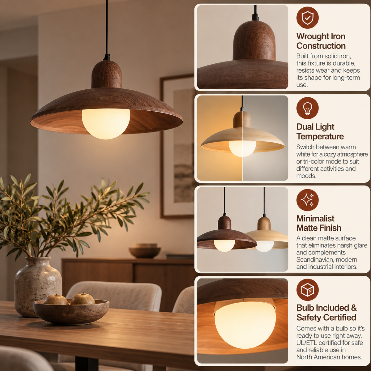 Pendant Light | Scandinavian Wrought Iron, Living & Dining Room | Matte Finish