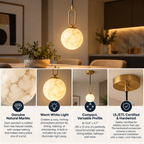 Marble Pendant Light | Warm LED Glow, Minimalist | Natural Stone, Hardwired