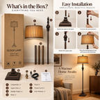 Floor Lamp | Vintage Resin & Fabric, Brown, 150cm Standing