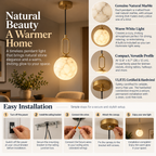 Marble Pendant Light | Warm LED Glow, Minimalist | Natural Stone, Hardwired