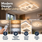 LED Ceiling Light | White Layered Square, Dimmable Remote | Modern