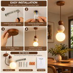 Pendant Light | Travertine & Mahogany, Modern Natural Style