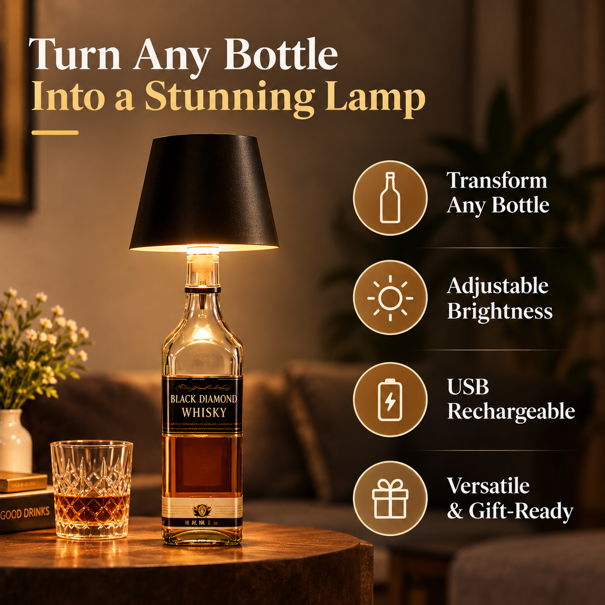 Bottle Light | USB Rechargeable Cork Lamp | Adjustable Brightness