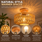Rattan Ceiling Light | Boho Vintage, 20cm, E27 LED Included