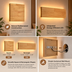 LED Wall Light | Japanese Wooden Square & Rectangle | Rubberwood, Minimalist