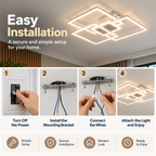 LED Ceiling Light | White Layered Square, Dimmable Remote | Modern