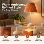 Table Lamp | Terracotta Pleated Shade, Slim Metal Base | Warm Light