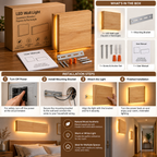 LED Wall Light | Japanese Wooden Square & Rectangle | Rubberwood, Minimalist
